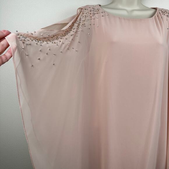 NEW Xscape Dress Beaded Chiffon Capelet Cape Overlay Embellished Blush 8 Event - Picture 4 of 15